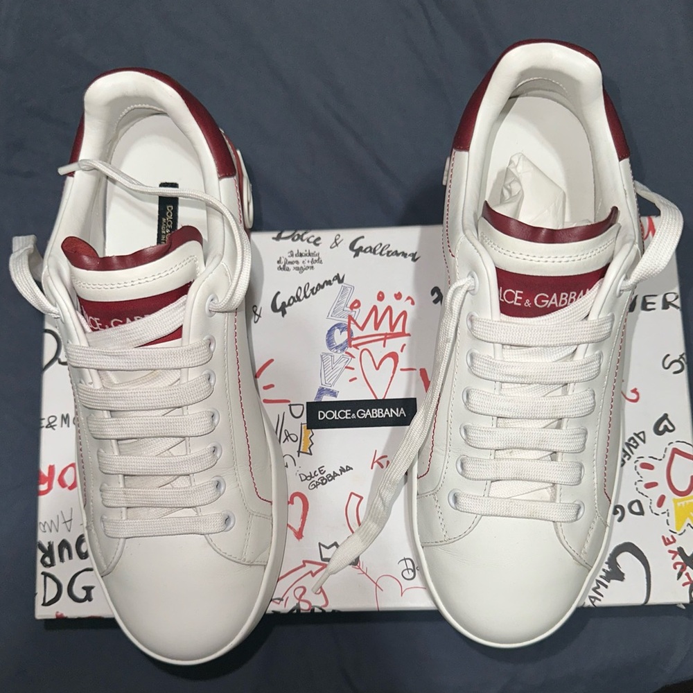 Dolce & Gabbana White and Red Designer Sneakers